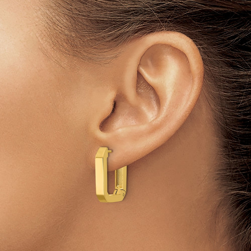 Chisel Stainless Steel Polished Yellow IP-plated Squared Edge 4mm Hinged Hoop Earrings