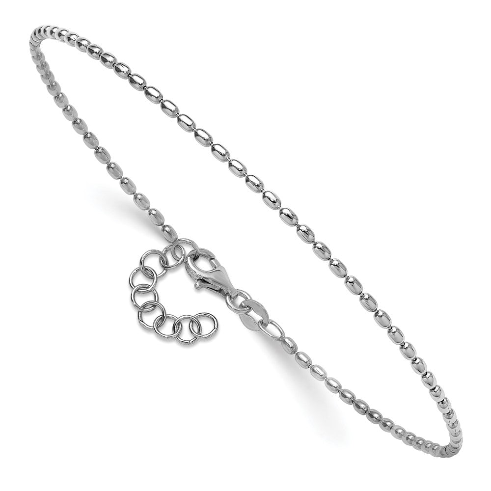 Sterling Silver RH-plated Beaded 9in Plus 1in ext. Anklet