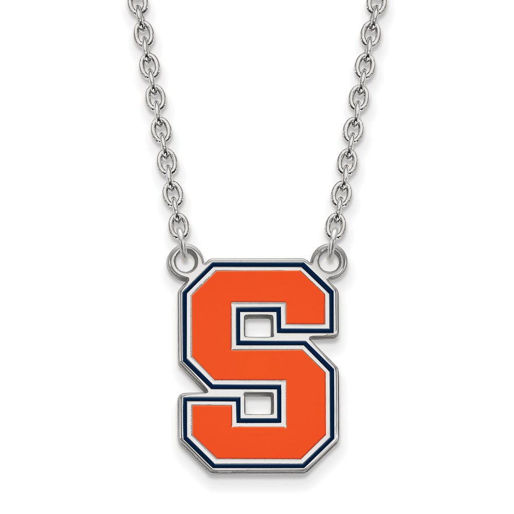 Sterling Silver Official Licensed Collegiate 18in Syracuse University (SU) Large Enamel Pendant w/Necklace