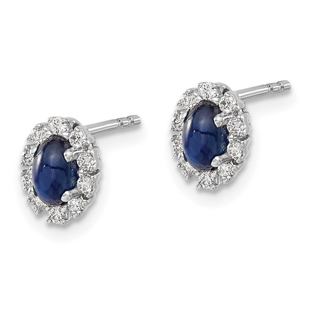 14k White Gold 1/5 carat Lab Grown Diamond VS/SI+ G+ and Oval Created Sapphire Halo Post Earrings