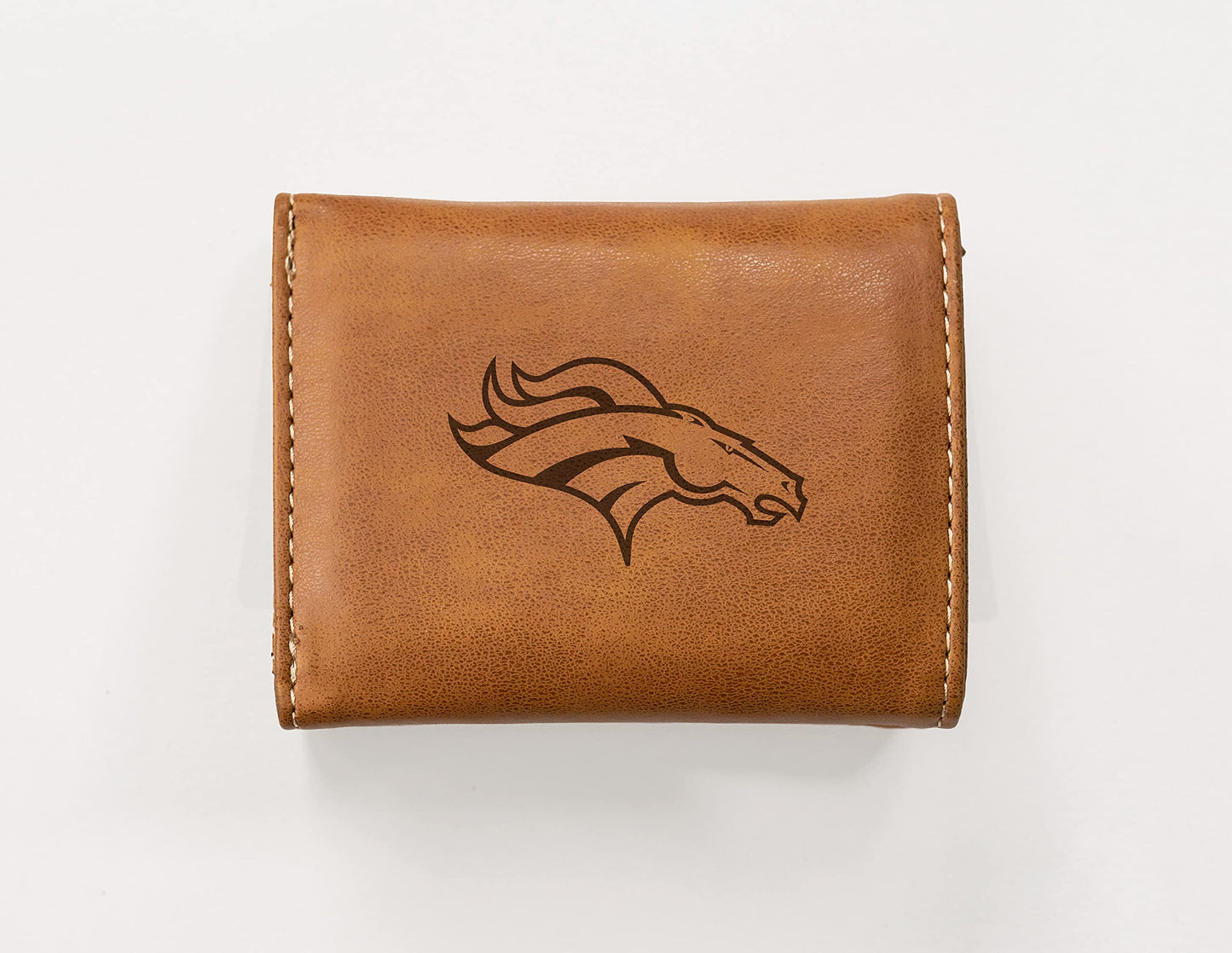 Football Rico Industries Denver Broncos Brown Laser Engraved Trifold Laser Engraved Tri-Fold Wallet - Men's Accessory