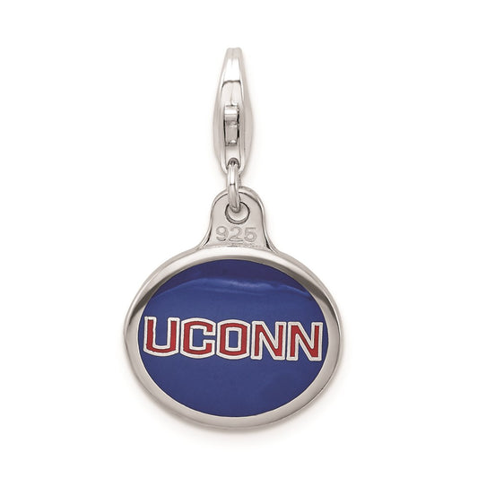 Amore La Vita Sterling Silver Rhodium-plated Polished Enameled University of Connecticut Charm with Fancy Lobster Clasp