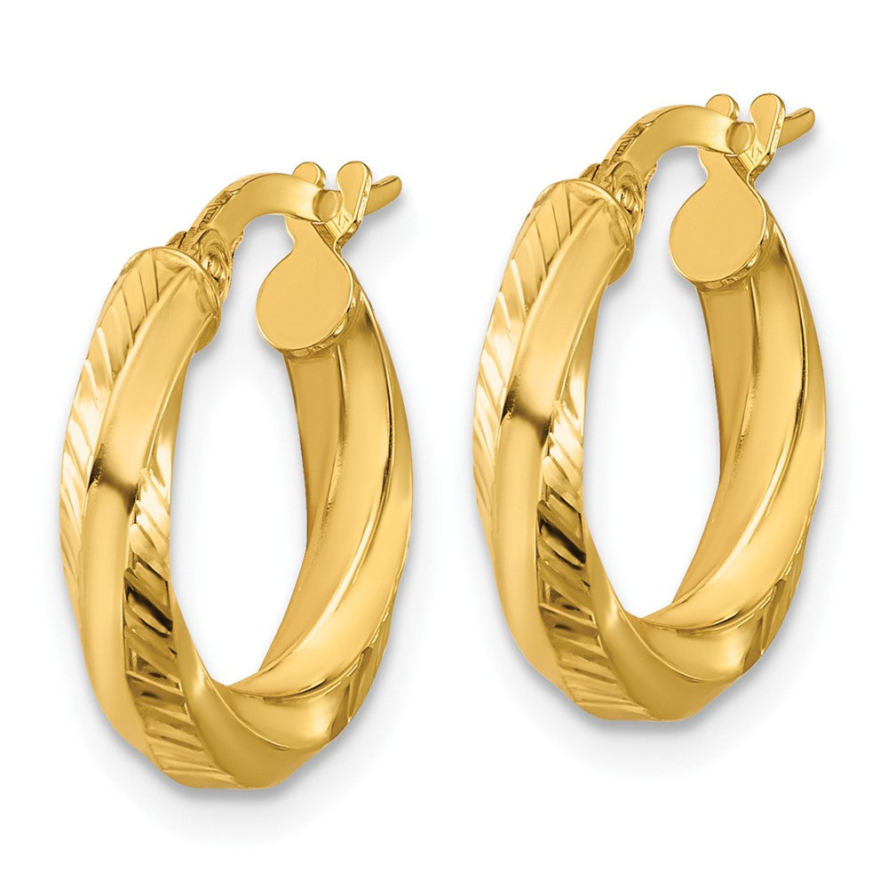 14K Polished and Diamond-cut Round Hoop Earrings