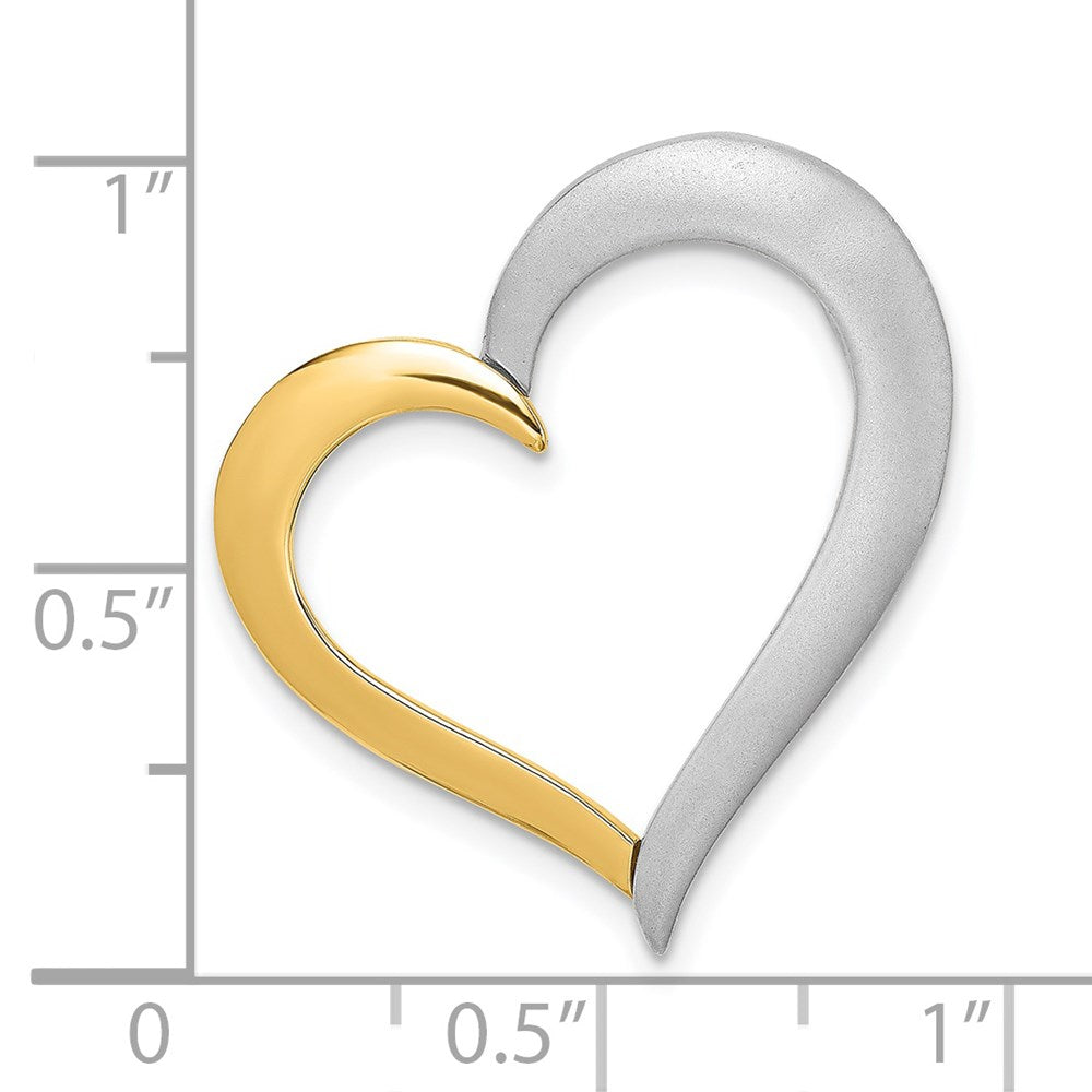 14k Two-tone Textured & Polished Heart Chain Slide Charm