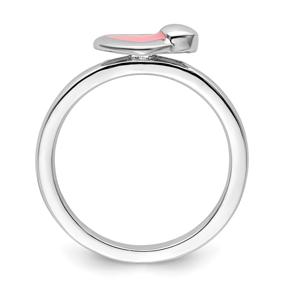 Sterling Silver Stackable Expressions Polished Pink Enameled Heart Ring Size -10
