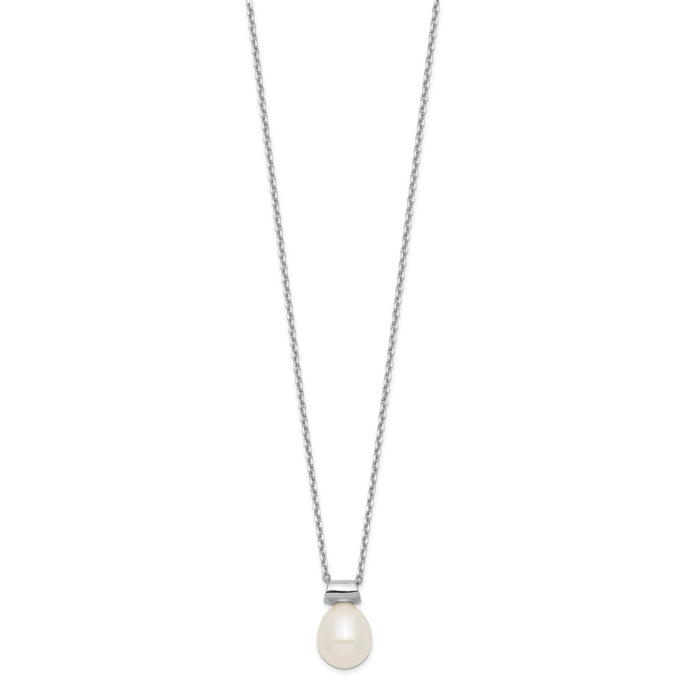 Sterling Silver Rhodium-plated 7-7.5mm White Rice Freshwater Cultured Pearl 16 inch with 1.5 inch Extension Necklace 16 Inches