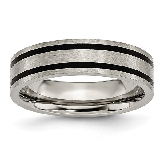 Titanium Brushed Black Enamel 6mm Flat Band Size - 10