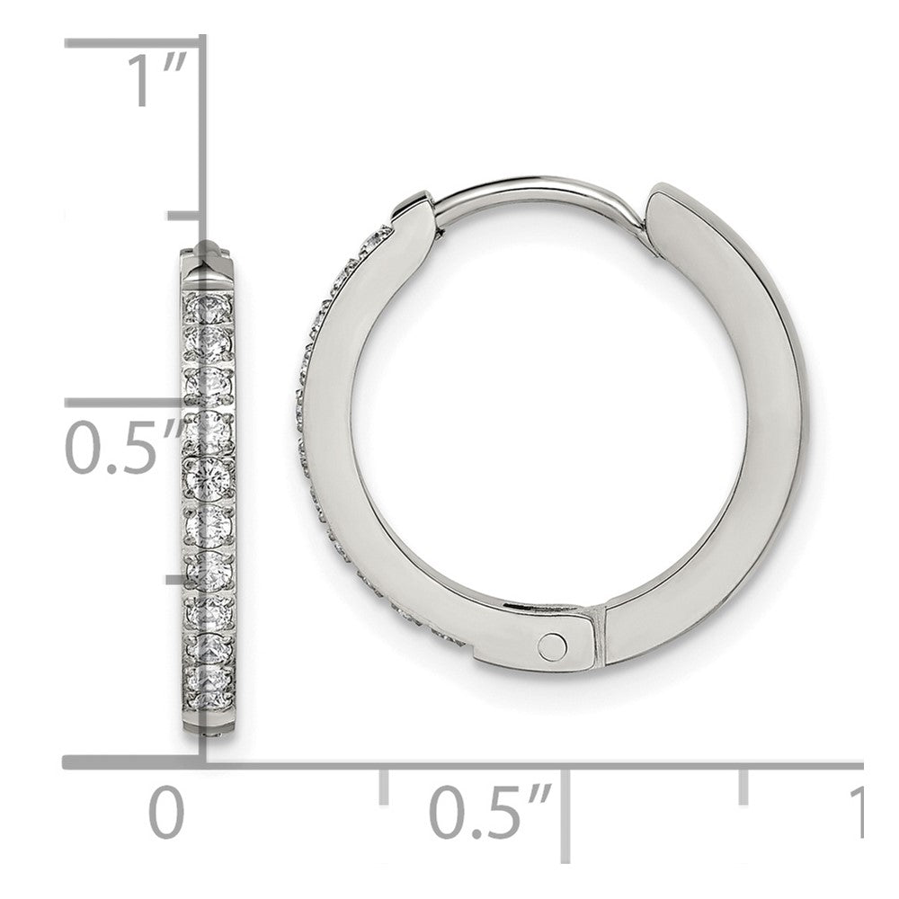 Stainless Steel Polished with Preciosa Crystal 2mm Hinged Hoop Earrings