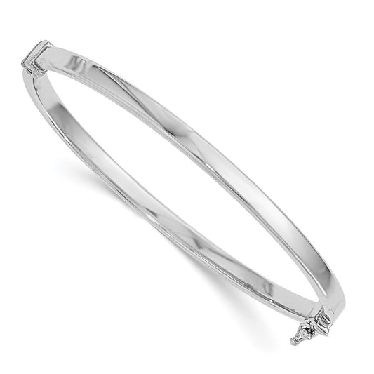14K with White Rhodium Plating Polished Hinged Bangle 6.75  inches