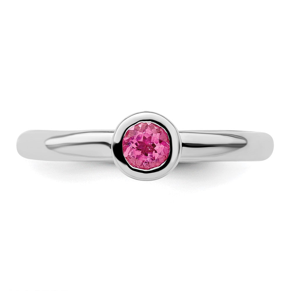 SS Stackable Expressions Low 4mm Round Pink Tourmaline Ring Size -5