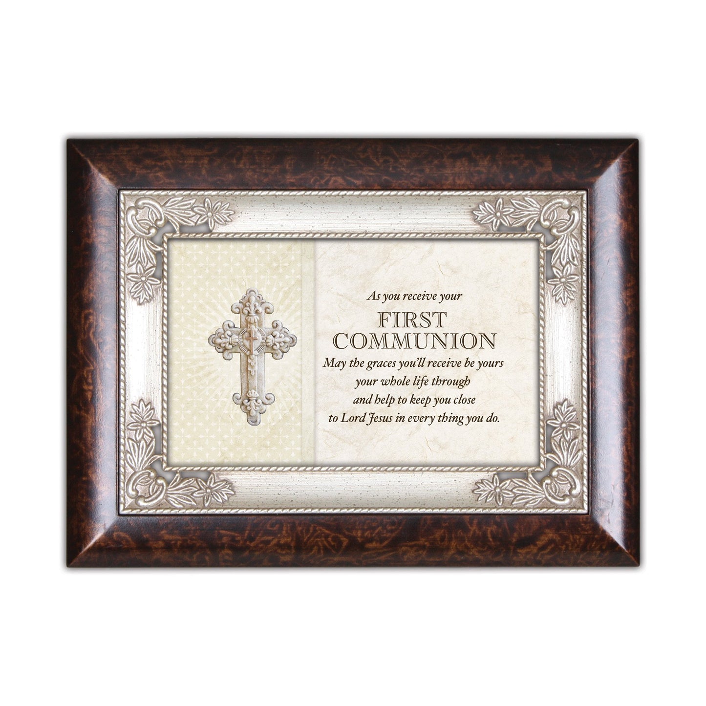 8" Ivory and Brown First Communion Italian Style Music Box