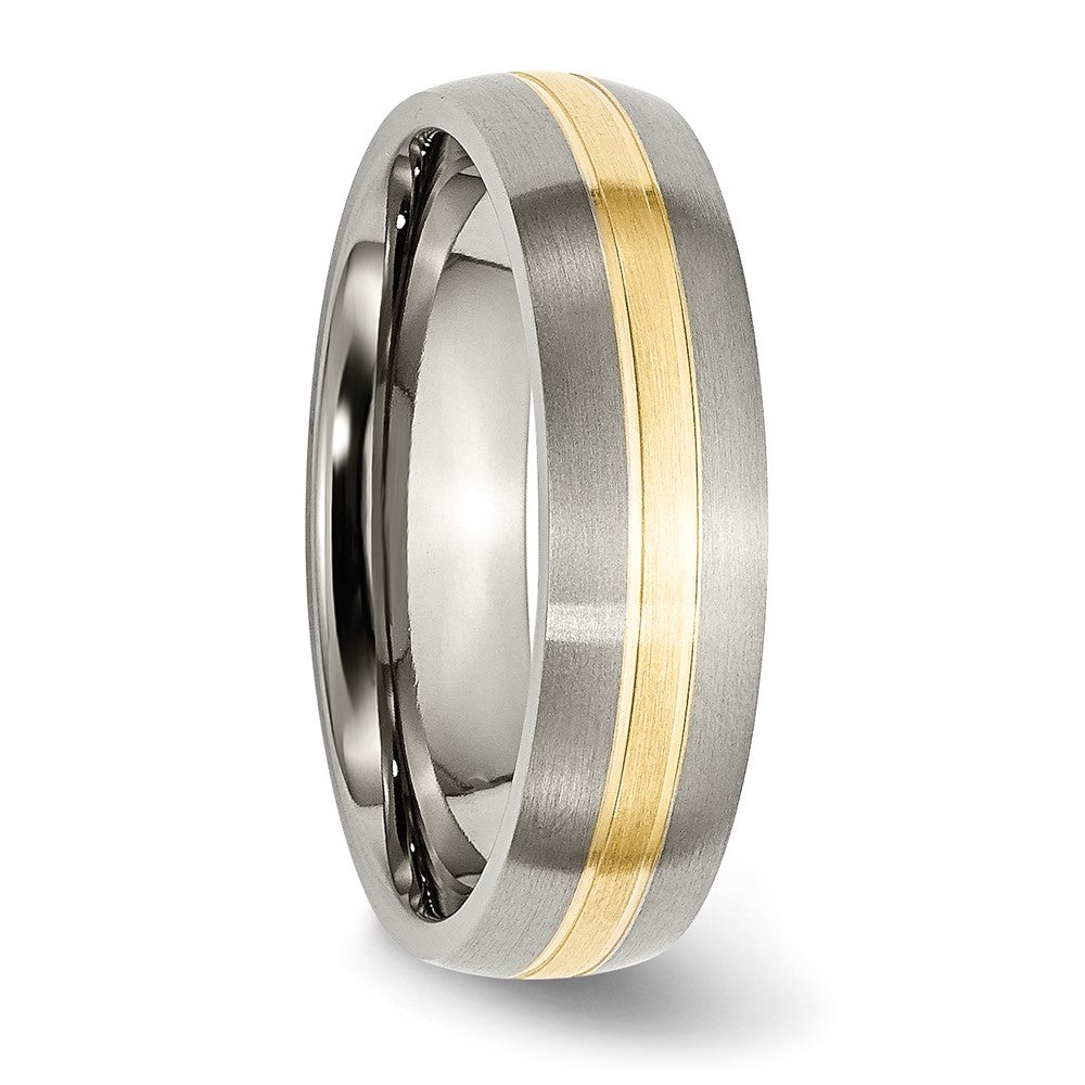 Titanium Brushed w/14k Yellow Inlay 6mm Grooved Band Size - 10.5