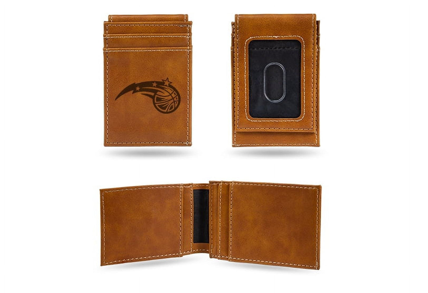 NBA Orlando Magic Brown Faux Leather Front Pocket Wallet with 2 Card Slots and ID Window QGC7481