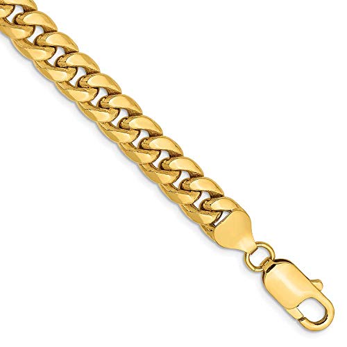 7.3mm 14k Yellow Gold Polished Lobster Claw Closure Hollow Comfort Curb Chain Bracelet 8 Inch -  Jewelry Gift for Mom