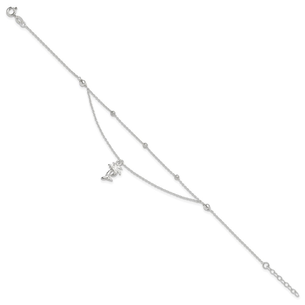 Sterling Silver Polished 2-Strand Palm Tree 9in Plus 1in Ext Anklet 9 inches