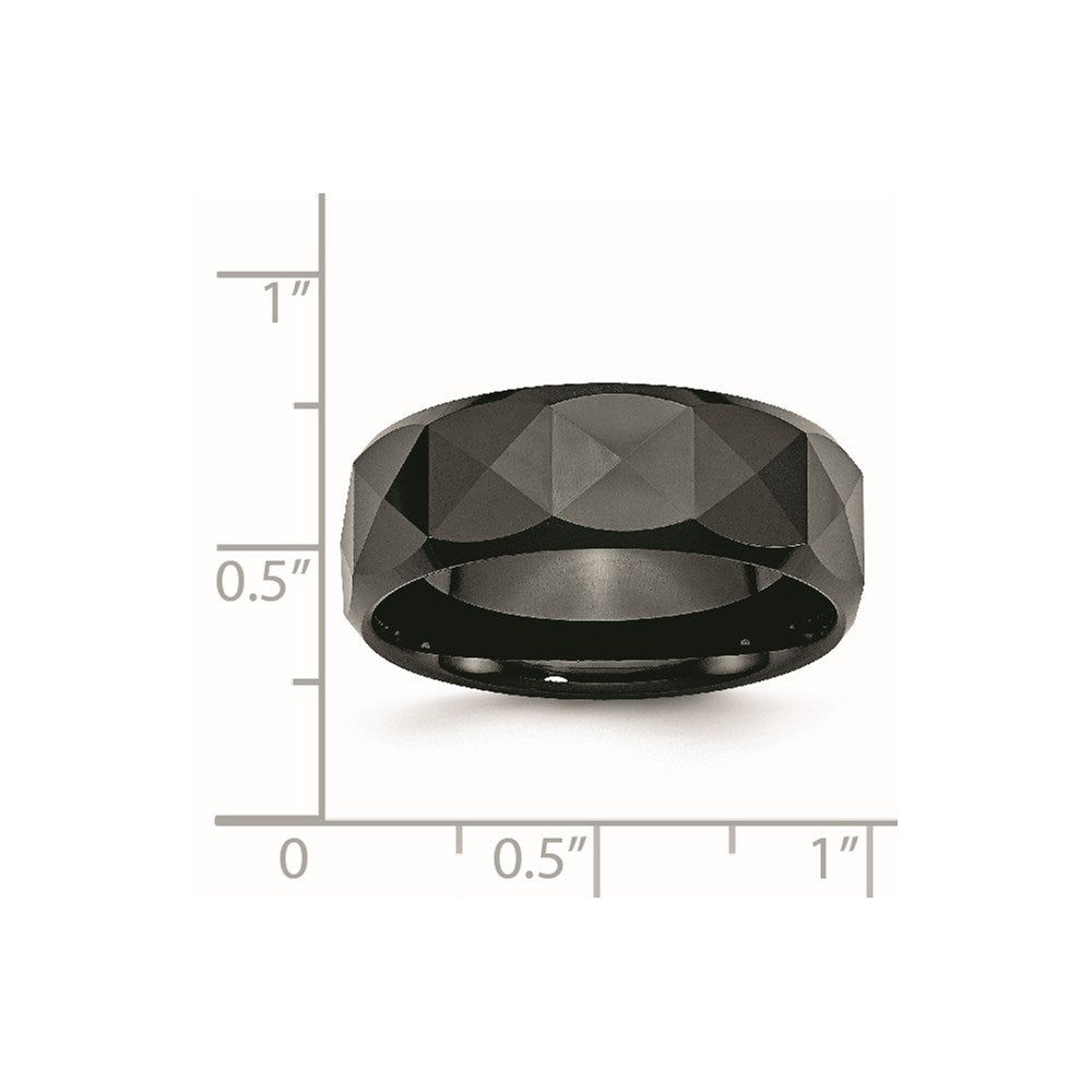 Ceramic Faceted Black 8mm Polished Beveled Edge Band Size - 7