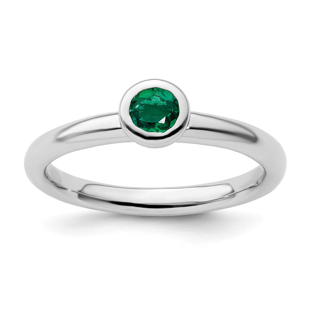 Sterling Silver Stackable Expressions Low 4mm Round Cr. Emerald Ring Size -9