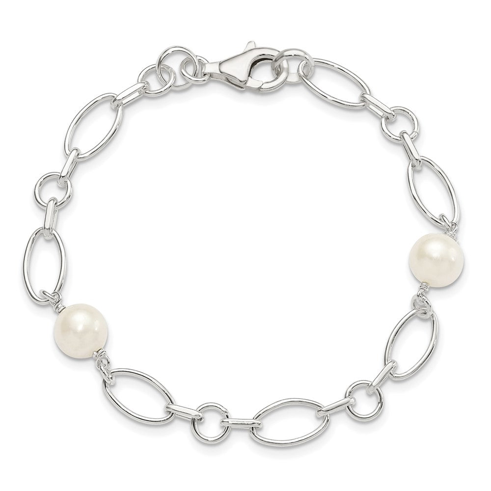 Sterling Silver Polished FW Cultured Pearl Bracelet 7.5 inches