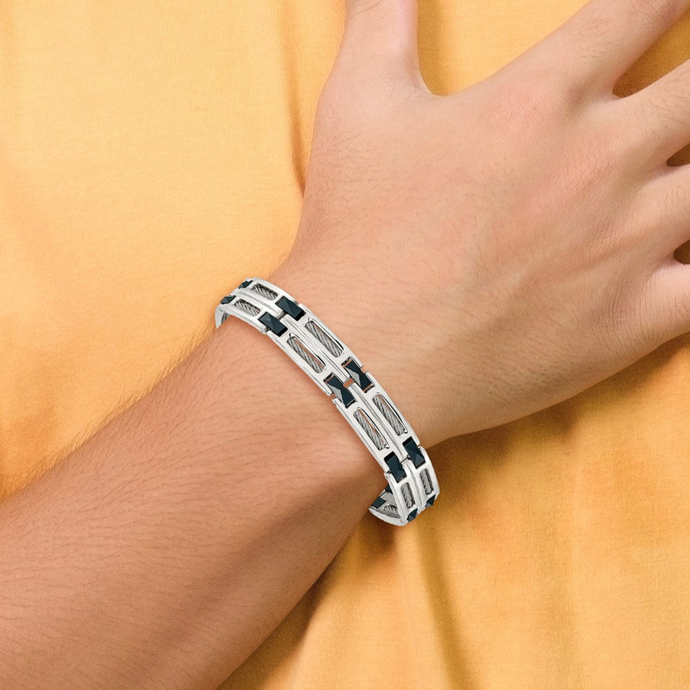 Stainless Steel Polished with Blue Ceramic 8.75in Bracelet 8.75 inches