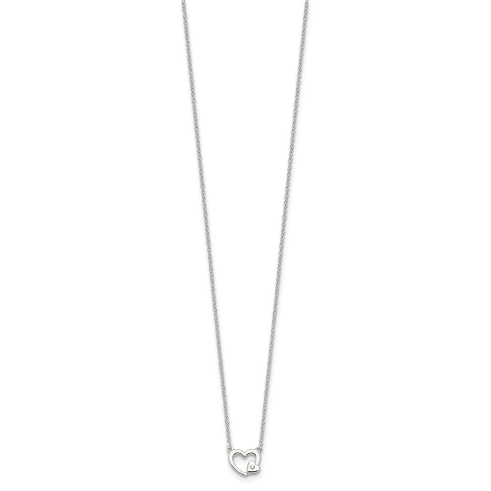 Sterling Silver E-Coating CZ Heart 16in w/2in ext Necklace 16 Inches