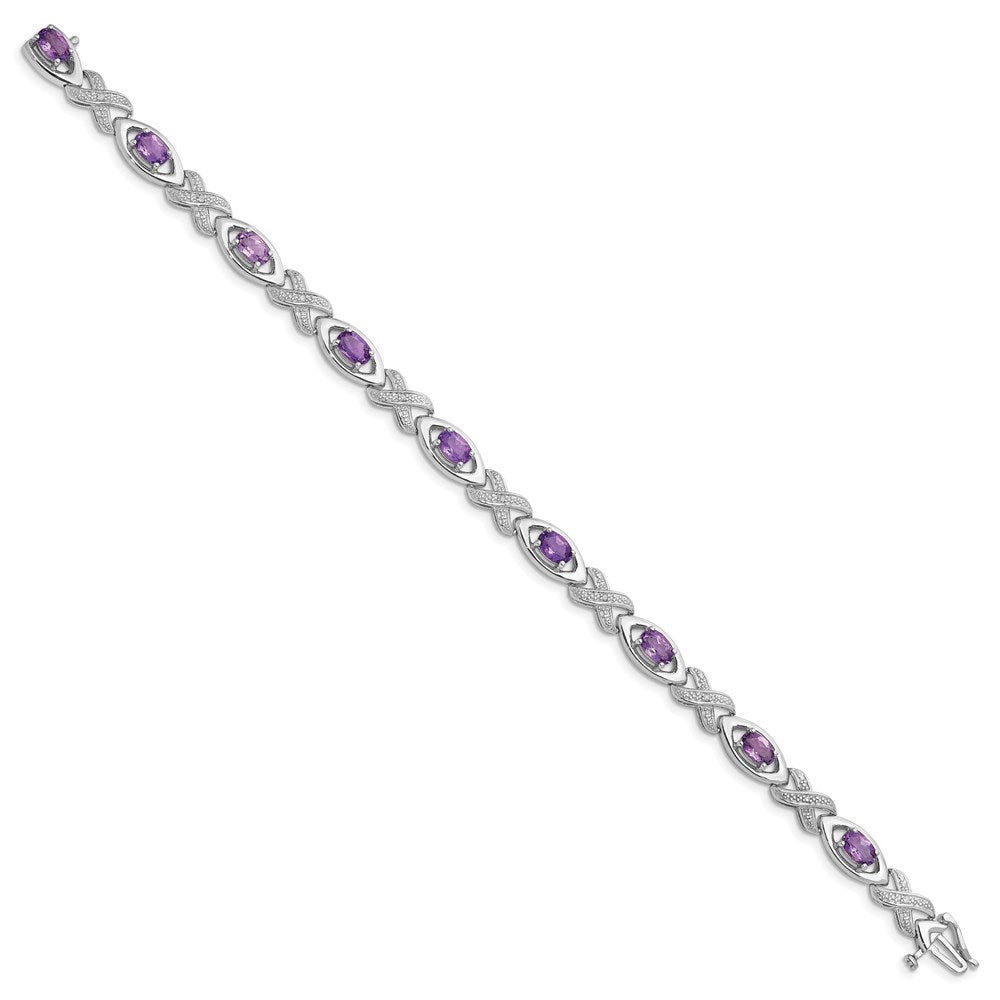 Sterling Silver Rhodium-plated Diamond & Amethyst Bracelet 7.5 inches