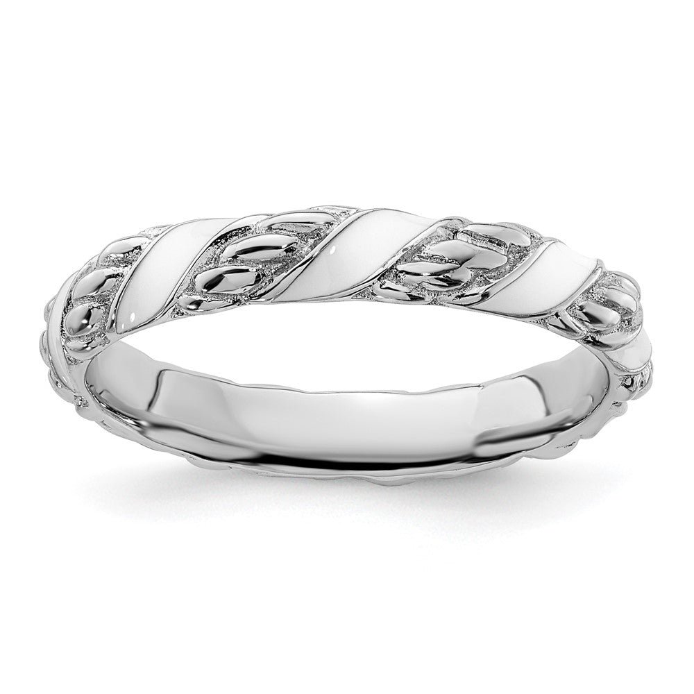 Sterling Silver Stackable Expressions Polished White Enameled Ring Size -7
