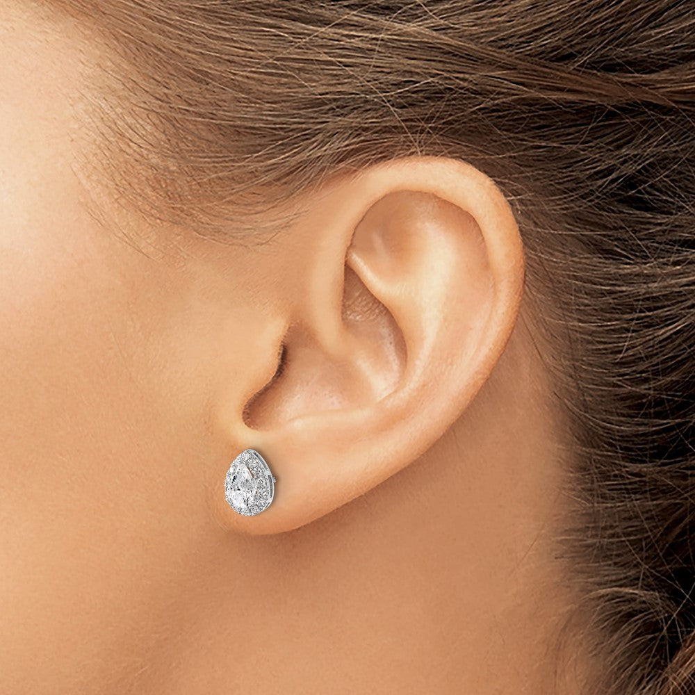 14K White Gold 1/4 Carat Lab Grown Diamond VS/SI+ G+ Semi-Mount Pear Halo Earrings