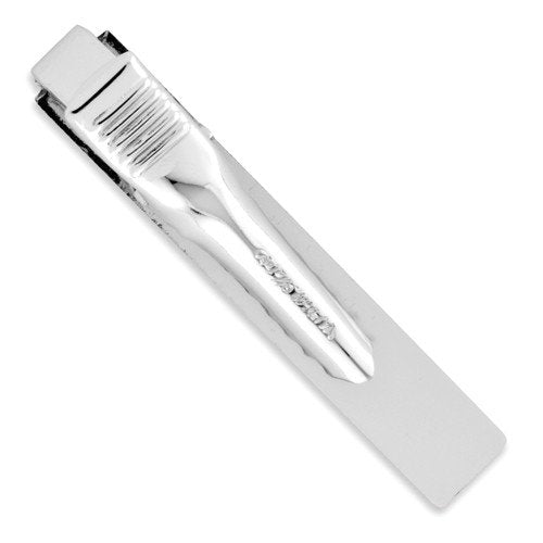 Solid Polished Florentine Engravable (front only) Rhodium Plated Lined Edge Tie Bar 48x7mm Wide-Tie Clip for Men