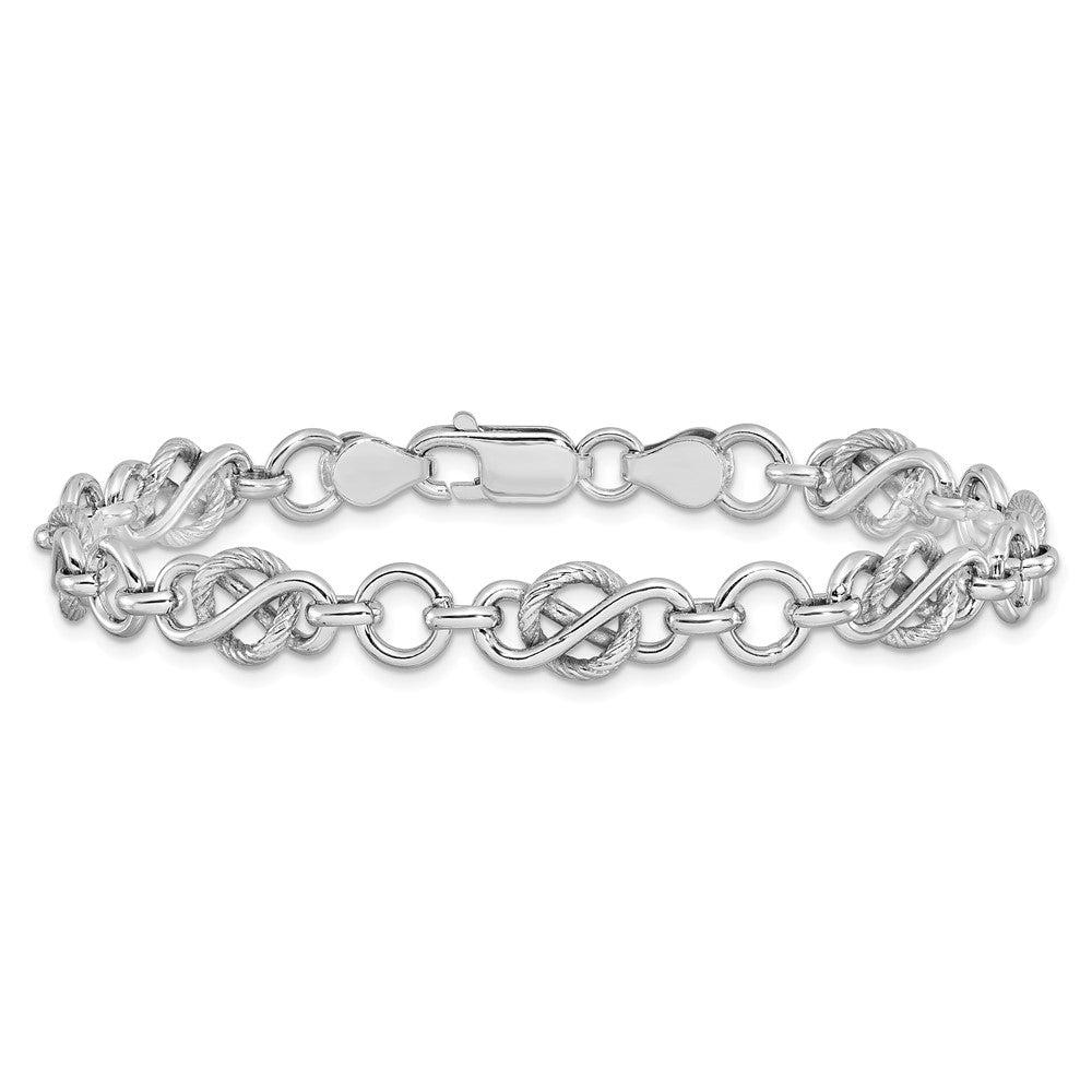 Sterling Silver Rhodium-plated Polished/Textured Bracelet 7.5  inches
