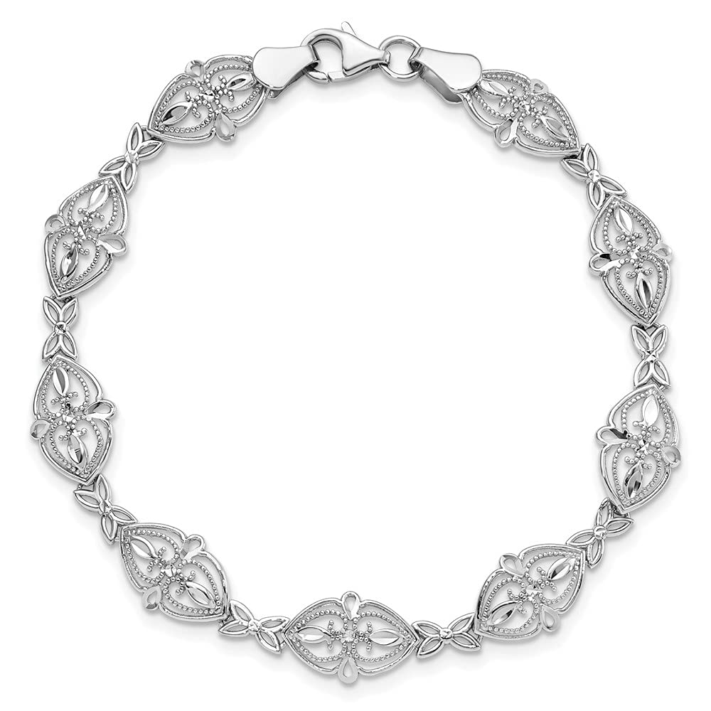 14k White Gold Fancy Lobster Closure Bracelet 7 Inch Link-Bracelet for Women - 5.0 Grams