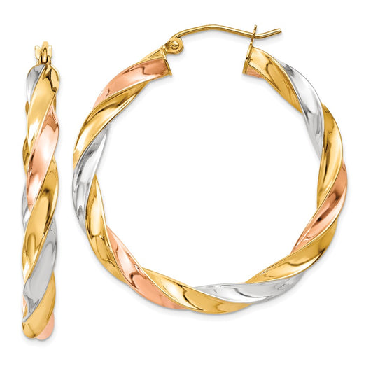 10k Tri-color Light Twisted Hoop Earrings