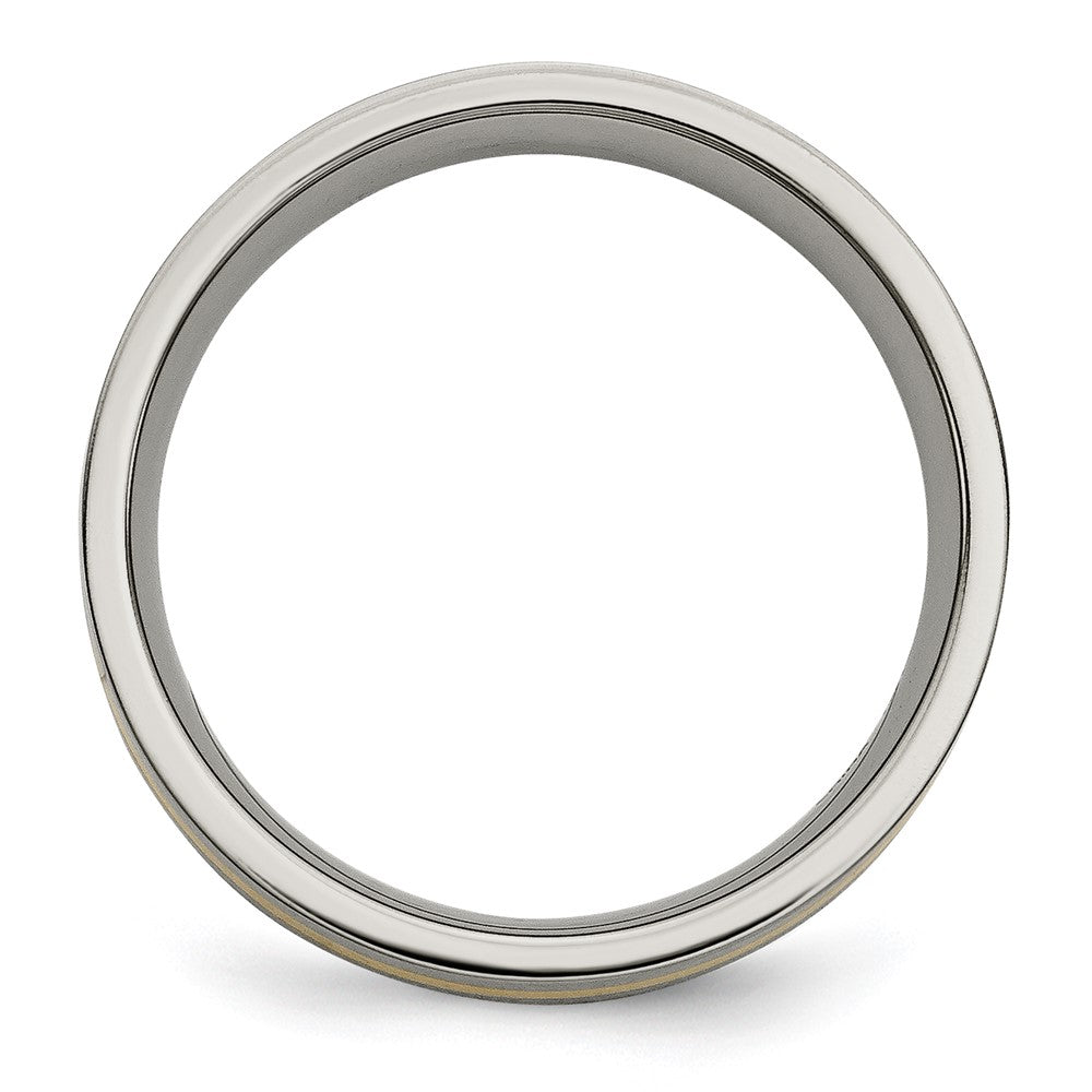 Titanium Brushed w/14k Yellow Inlay 6mm Flat Band Size - 8.5