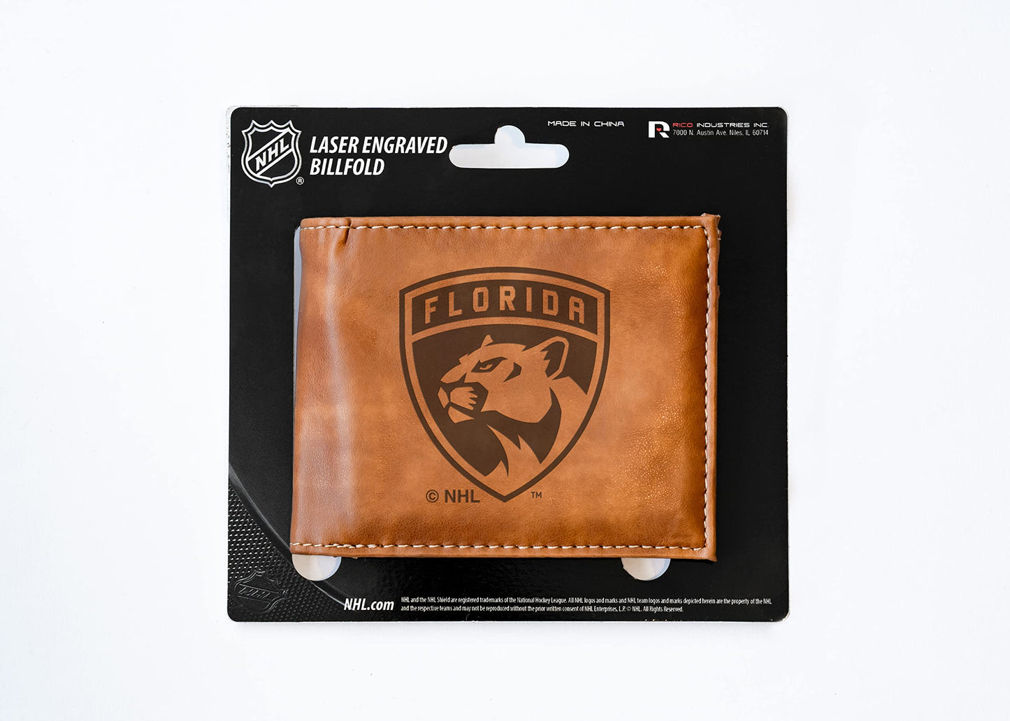 Rico Industries Hockey Florida  Brown Laser Engraved Bill-fold Wallet - Slim Design - Great Gift