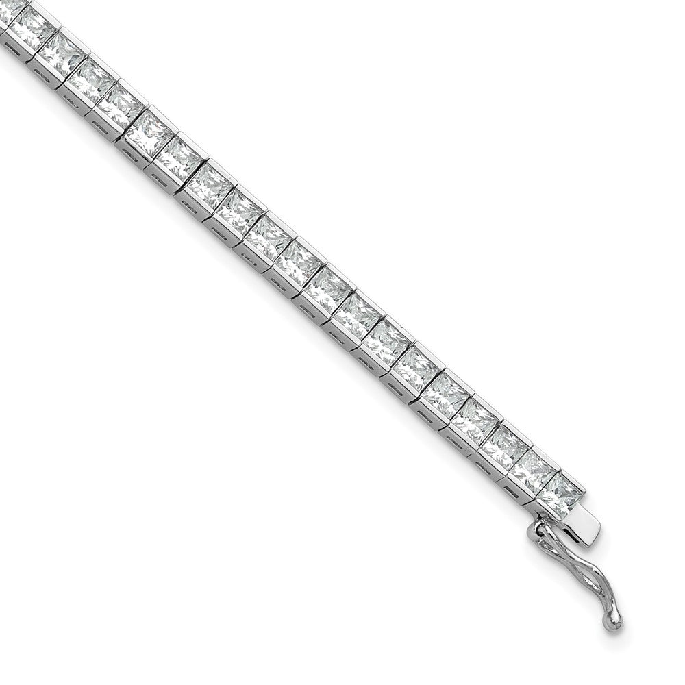 Sterling Shimmer Sterling Silver Rhodium-plated Square 3mm x 3mm CZ 53 Stone 7 inch Bracelet 7 inches