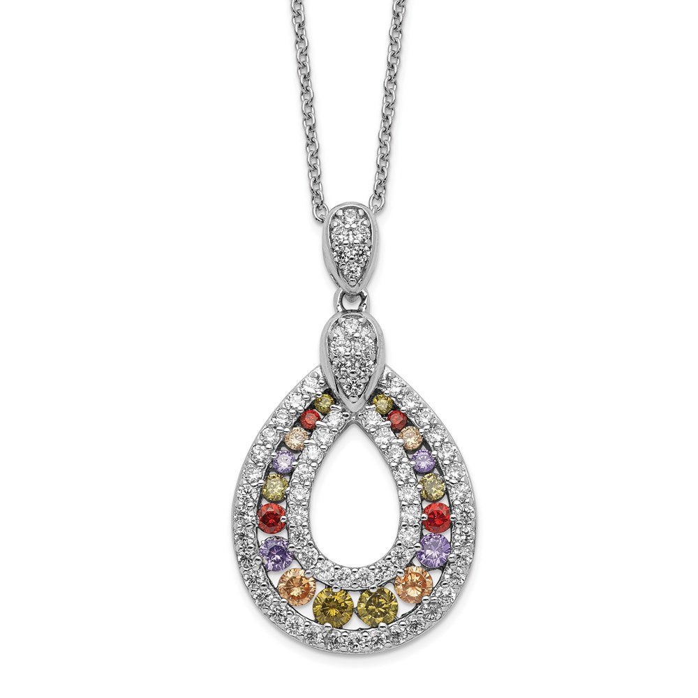 Cheryl M Sterling Silver Rhodium-plated Multi-color Brilliant-cut CZ Teardrop 18 Inch Necklace 18 Inches
