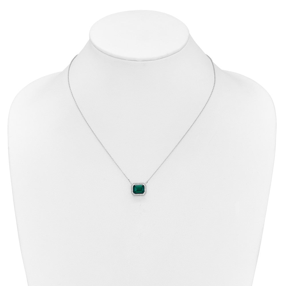 14k White Gold Octagon Created Emerald and Diamond 18in. Necklace