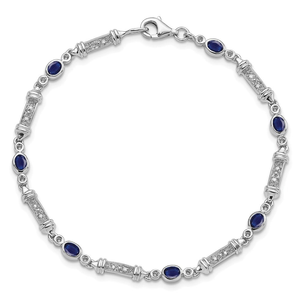Sterling Silver Rhodium-plated Sapphire and Diamond Bracelet 7 inches