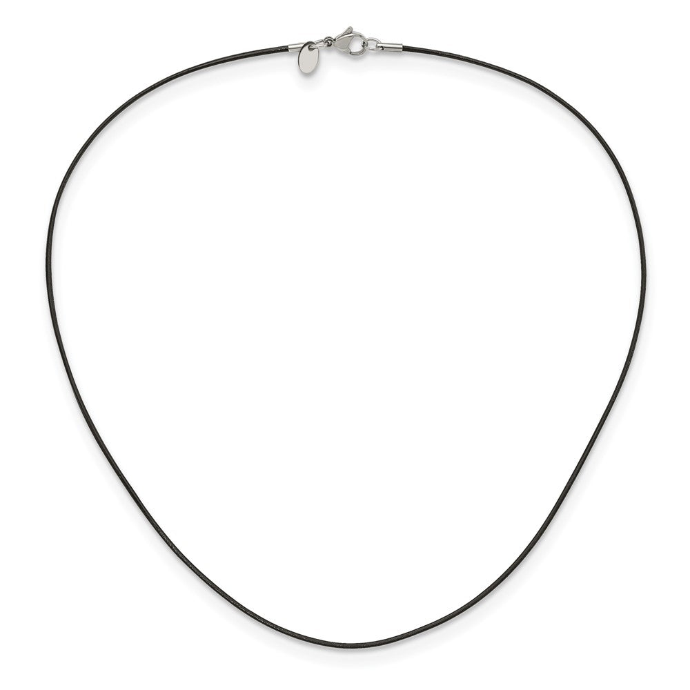 Stainless Steel Black Leather 1.5mm Cord 20in Necklace