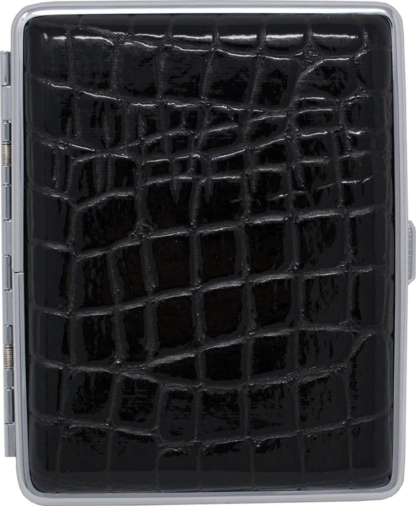 Black Faux Croco Leather Covered (Holds 20-100mm) Silver-tone Cigarette / Card Case QGM4999