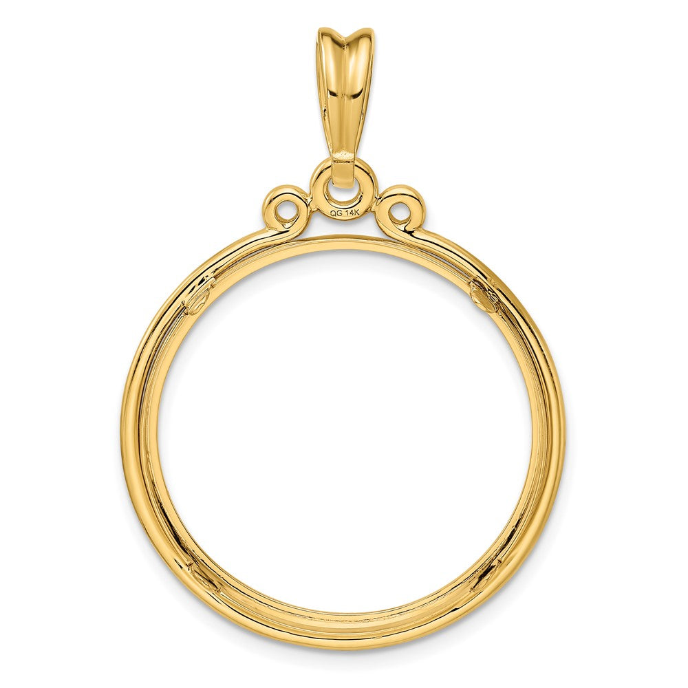 Wideband Distinguished Coin Jewelry 14k Polished Triple Circle Top 27.0mm Prong Coin Bezel Pendant