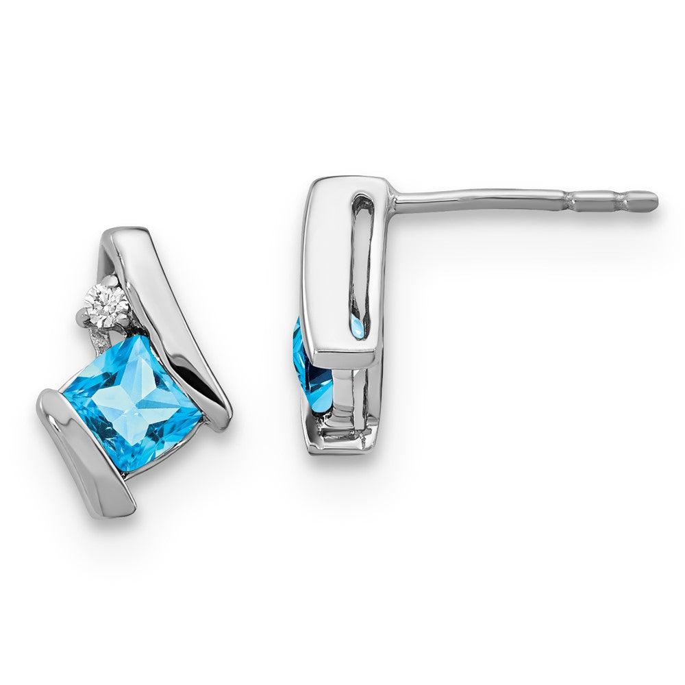 SS Blue Topaz & Diamond Earrings