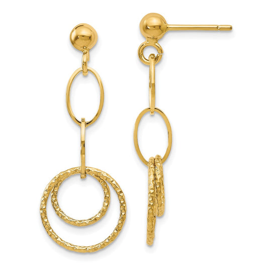 14K Polished and Textured Post Dangle Earrings