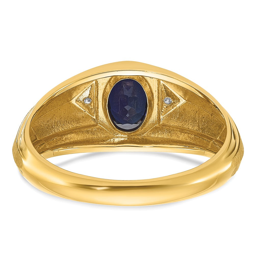 14k IBGoodman Men's Created Sapphire and Diamond Satin Complete Ring Size 10