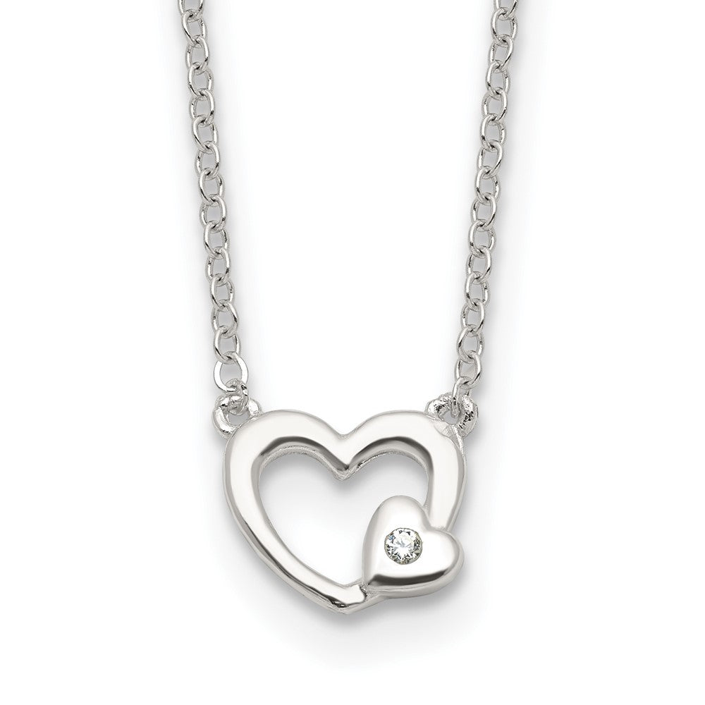 Sterling Silver E-Coating CZ Heart 16in w/2in ext Necklace 16 Inches