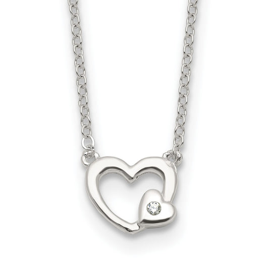 Sterling Silver E-Coating CZ Heart 16in w/2in ext Necklace 16 Inches
