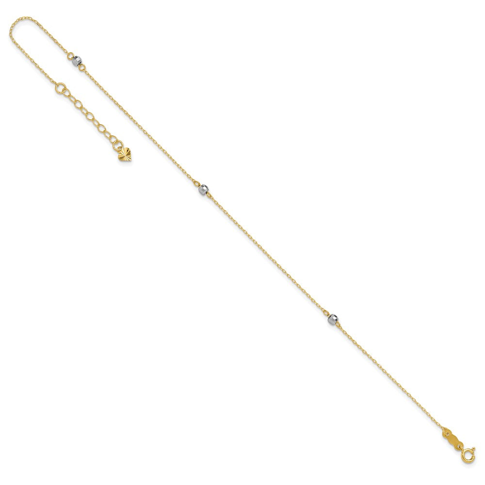 14k Two-tone Mirror Bead 9in Plus 1in ext. Anklet 9 inches