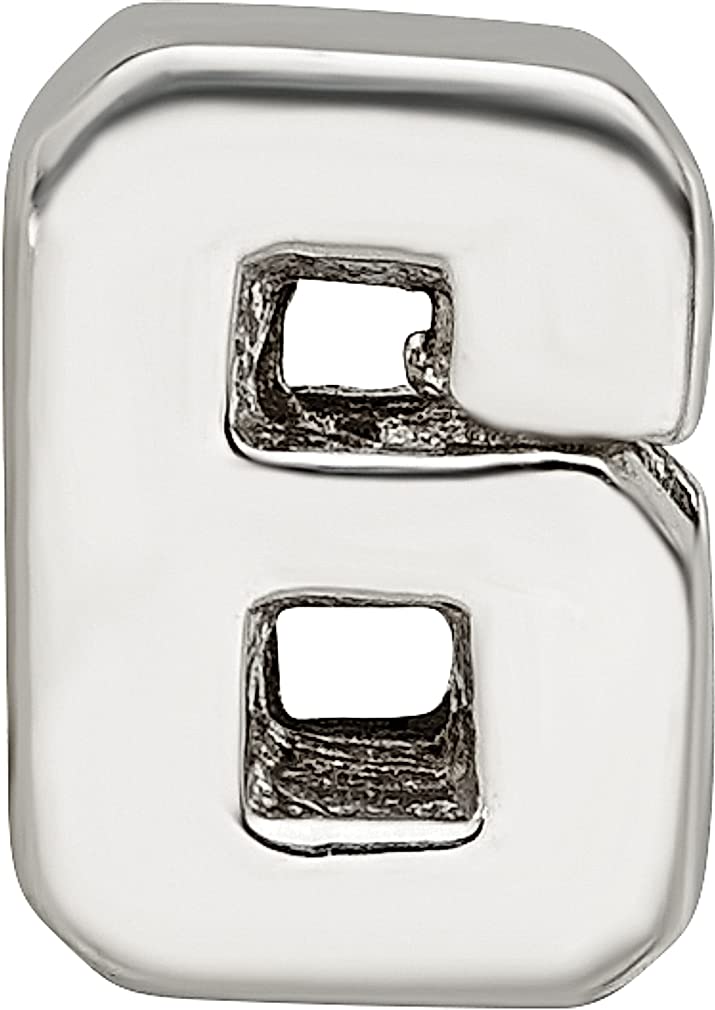 The Black Bow Sterling Silver Block Style, Number 6 Bead Charm