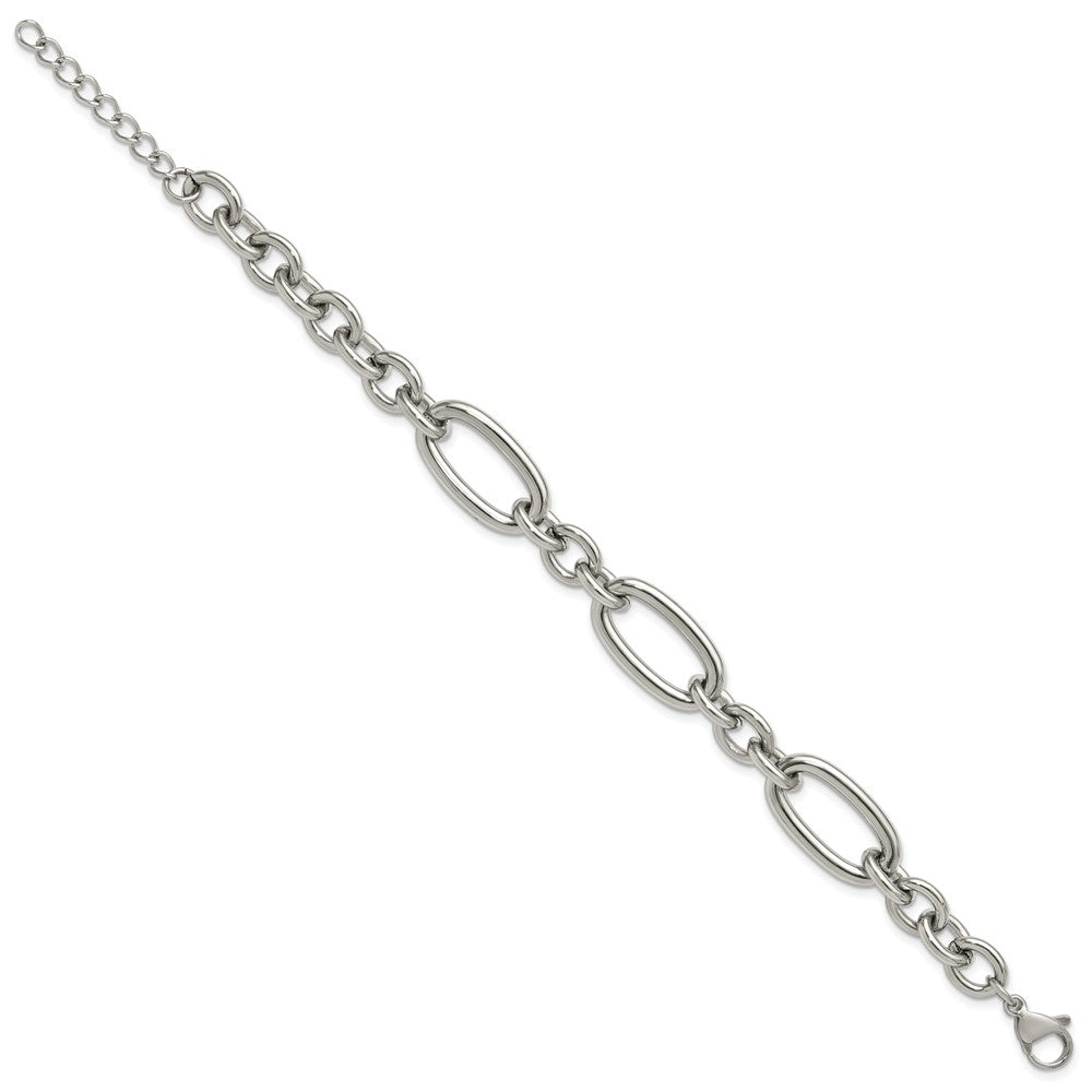 Chisel Stainless Steel Polished Open Link 7 inch Plus a 1.25 inch Extension Bracelet 8.25 inches