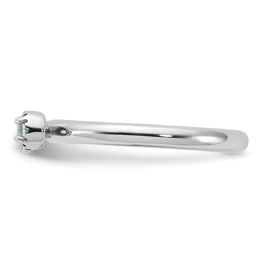 Sterling Silver Stackable Expressions Rhodium-plated Aquamarine and White Topaz Key Ring Size -5