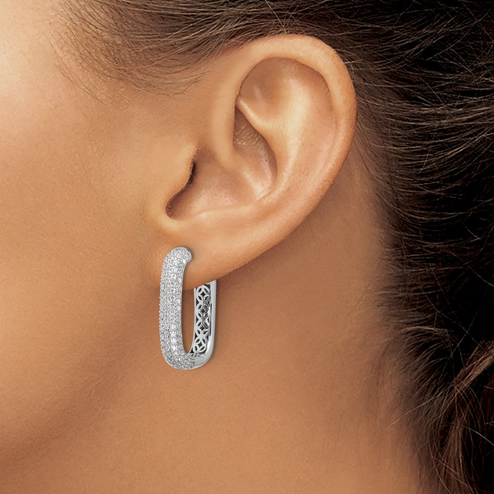 Sterling Shimmer Sterling Silver Rhodium-plated 1.3mm CZ 198 Stone Rectangle Hinged Hoop Earrings
